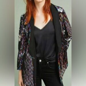 Anthropologie Cartonnier Rainbow Silver sequin blazer. Small